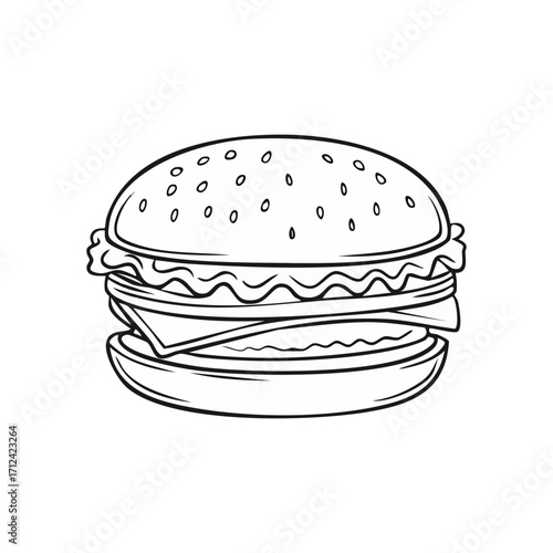 Flat design burger icon. Vector art, minimalist, clean lines, vibrant colors. A simple, appetizing cheeseburger illustration. Isolated object on a clean background.