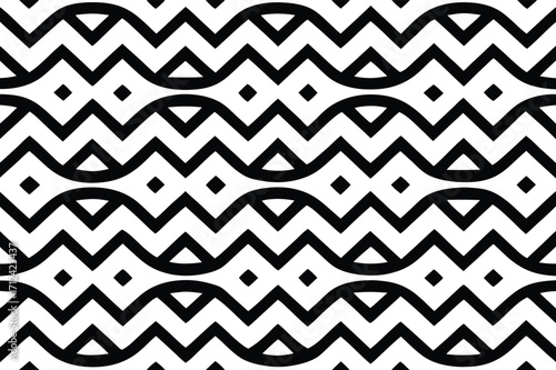 Abstract black and white geometric pattern with zigzag and diamond shapes