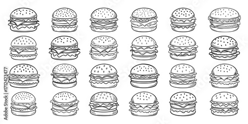 Flat design burger icon. Vector art, minimalist, clean lines, vibrant colors. A simple, appetizing cheeseburger illustration. Isolated object on a clean background.