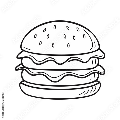 Flat design burger icon. Vector art, minimalist, clean lines, vibrant colors. A simple, appetizing cheeseburger illustration. Isolated object on a clean background.