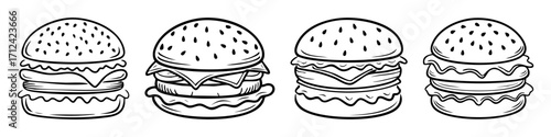 Flat design burger icon. Vector art, minimalist, clean lines, vibrant colors. A simple, appetizing cheeseburger illustration. Isolated object on a clean background.