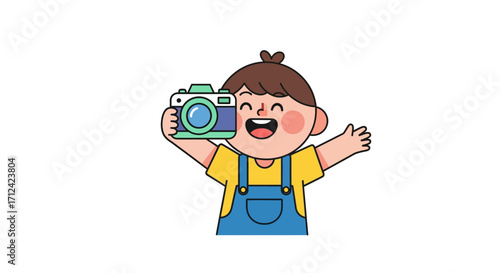 Cheerful child with a camera, ready to capture memories and explore the world through photography