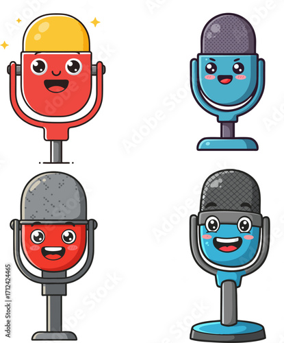 Cute Cartoon Microphones in Various Colors and Styles for Audio and Recording