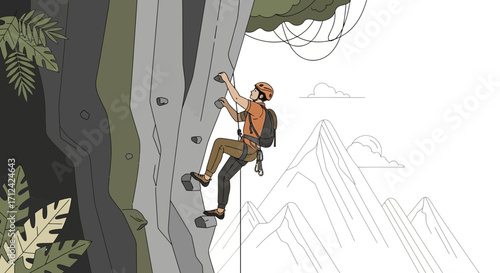 Adventurous Ascent: A Courageous Climber Navigating A Rocky Mountain Cliff Face