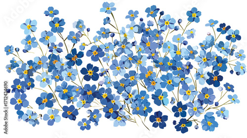 Beautiful Flat Vector Illustration of Forget-Me-Not Flower with Small Blue Petals