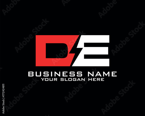 Initial D E logo concept with electric template vector