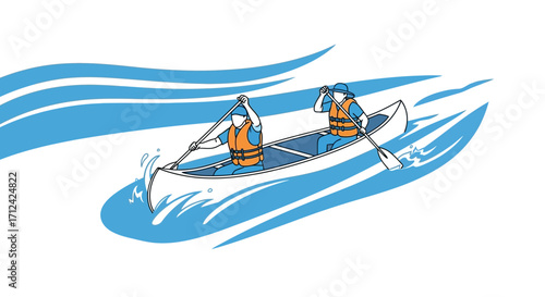 Adventurous Canoe Trip: Two Individuals Paddle on Water, Enjoying Outdoor Recreation