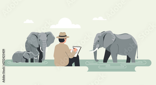 Artist Captures Majestic Elephants in Their Habitat, Creating Artistic Representation of Wildlife