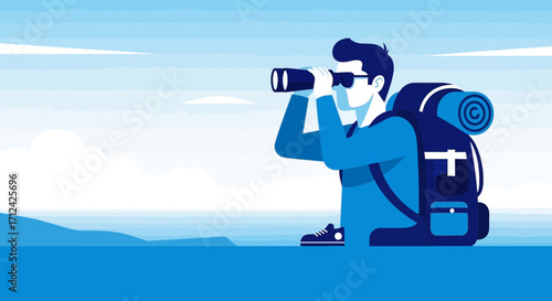Adventurous Explorer Gazing Through Binoculars: A Contemporary Outdoor Perspective