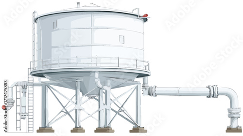 Modern Water Tower on Support Legs with Pipe for Industrial Infrastructure Design Concept