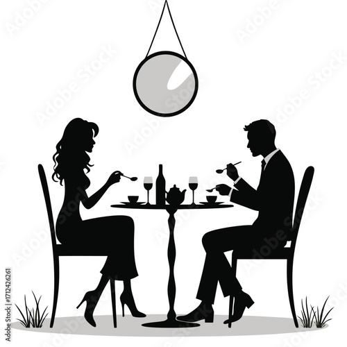 Couple dining silhouette formal attire restaurant date