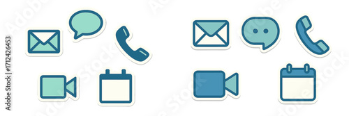 Collection of communication icons including phone, email, chat, and calendar symbols for digital use