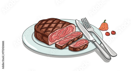 A perfectly grilled sirloin steak served with classic roasted vegetables.