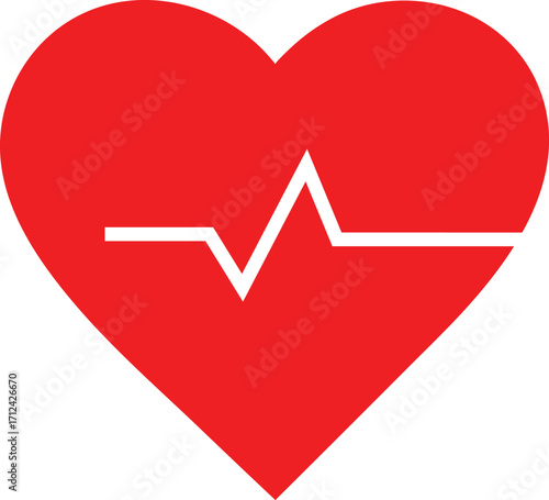 A vibrant red heart symbol overlaid with a clean white electrocardiogram line representing a healthy heartbeat and vital signs
