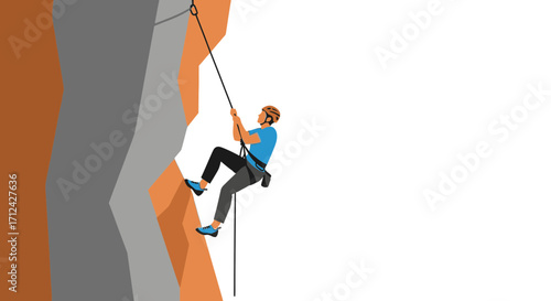 Athlete Ascending Rock Face, Illustration Depicting Courage, Accomplishment, and Human Endeavor