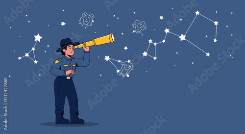 Astronomy Enthusiast Gazing At Cosmic Wonders Through Telescopic Observation, Starry Sky