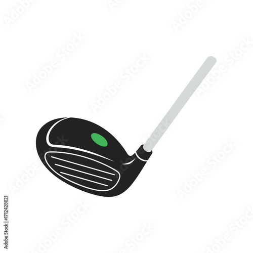 A simple vector graphic of a modern golf driver club with a black head and gray shaft, isolated on a white background.