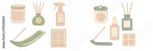 Different scented home products arranged on a light background to enhance relaxation and ambiance in living spaces