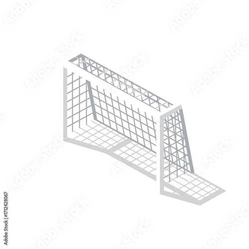 Isometric view of a soccer goal with a net.