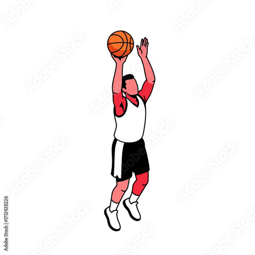 Basketball player shooting a ball in the air.