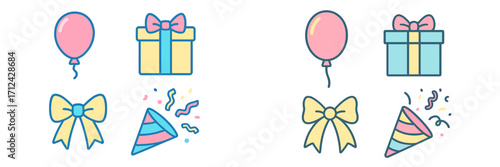 Colorful party decorations with balloons, gifts, and confetti for a joyful celebration