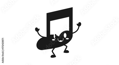Cute black eighth note character dancing with joy and energy, a fun musical illustration