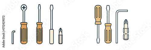 Set of various hand tools including screwdrivers, hex keys, and bits for home repairs and maintenance activities