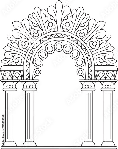 Ornate Archway Silhouette Black and White Vector Illustration Decorative Architectural Design
