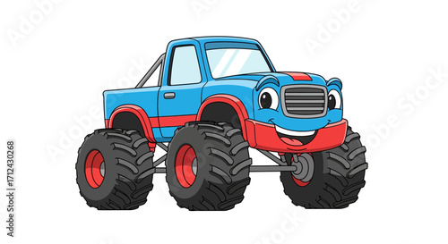 Charming Blue and Red Cartoon Monster Truck with Big Wheels