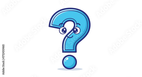 Cute blue question mark character with a smiling face and big eyes, isolated on a white background, representing curiosity and inquiry