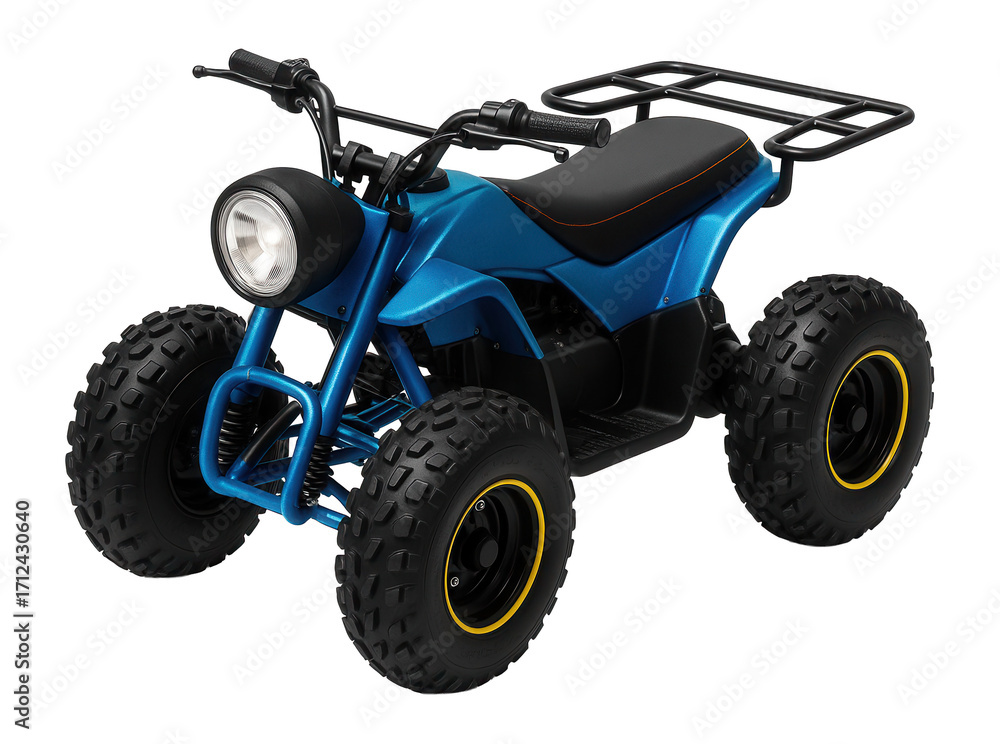 Compact ATV with a single headlight and vibrant color scheme Compact ATV with a single headlight and vibrant color scheme