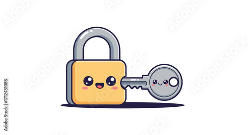 Adorable Security Cartoon Lock and Key Duo for Charming Protection