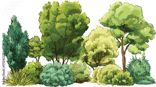 Lush Green Cartoon Forest Bushes for Park and Shrubbery