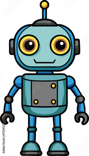 Isolated 3d vintage toy robot character on a white background with a blue screen