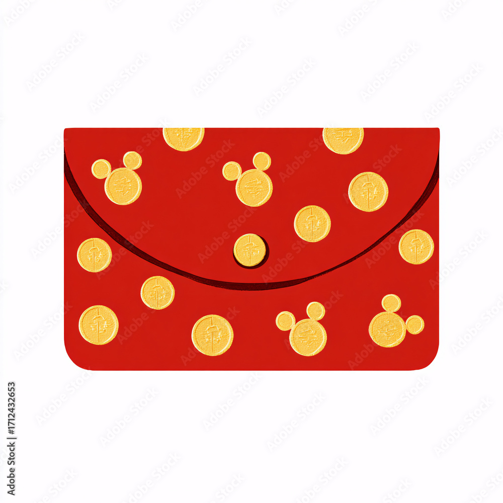 Naklejka premium A playful illustration of a traditional red envelope filled with golden coins, representing the gift of good luck and prosperity during Chinese New Year.
