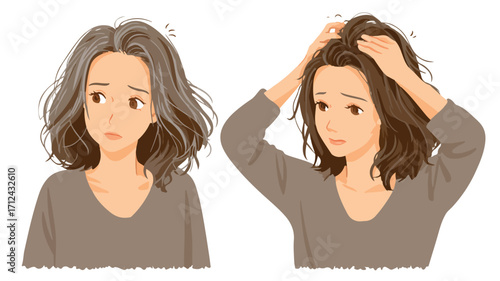 Middle-aged Woman Struggling with Increased Shedding Hair - Emotional Stress Concept