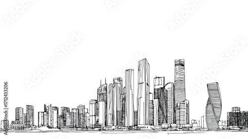 Contemporary Urban Skyline with Tall Buildings in Modern Downtown District