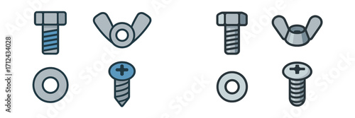 Different types of screws and bolts displayed on a clean white background for hardware identification and selection