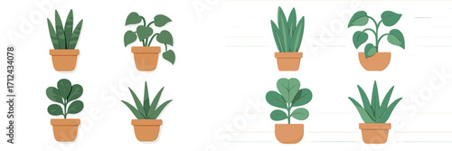 Colorful paper plants arranged in terracotta pots on a white background for decorative inspiration in home decor