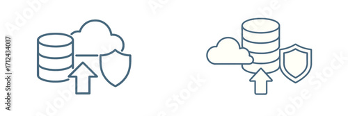 Cloud storage and data security concepts with servers and shields in a simple design