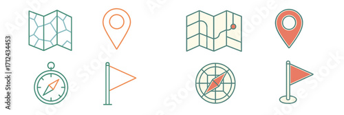 Map symbols and location markers represent navigation tools used in exploring unfamiliar areas