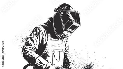 Professional Welder Outline with Sparks for Industrial Designs