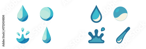 Various water droplet designs in blue shades for creative projects and illustrations
