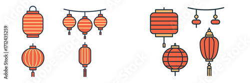 Colorful lanterns hanging in celebration, brightening the festival atmosphere at night