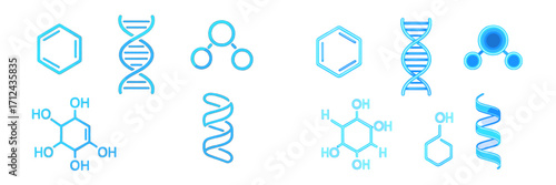 Different molecular structures and DNA sequences displayed in a modern blue design