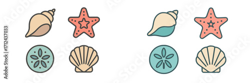 Colorful illustrations of shells and starfish showcase seaside treasures in a playful design for ocean lovers