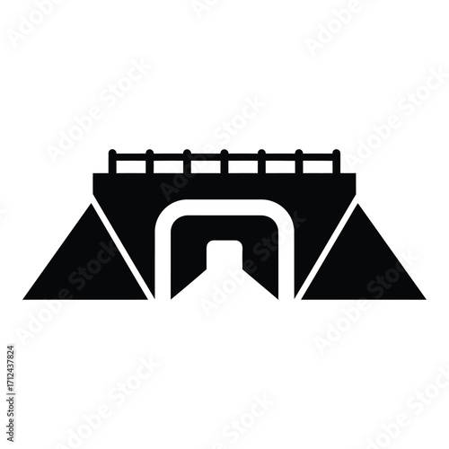 Simple silhouette icon of a bridge entrance or tunnel portal with roadway inside silhouette