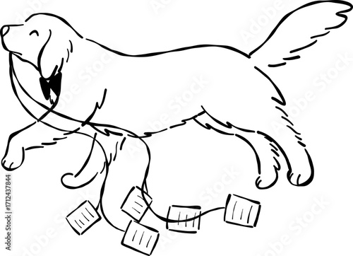 Hand Drawn Golden Retriever, Whimsical Wedding Doodle Illustration