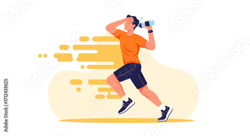 Athlete Refreshing After Intense Run While Holding Water Bottle in Stylish, Energetic Depiction