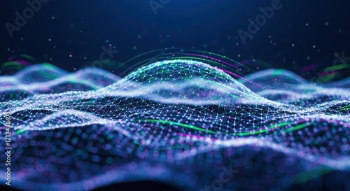 Abstract digital landscape with flowing blue waves representing ui ux design concepts and data visualization isolated on white background